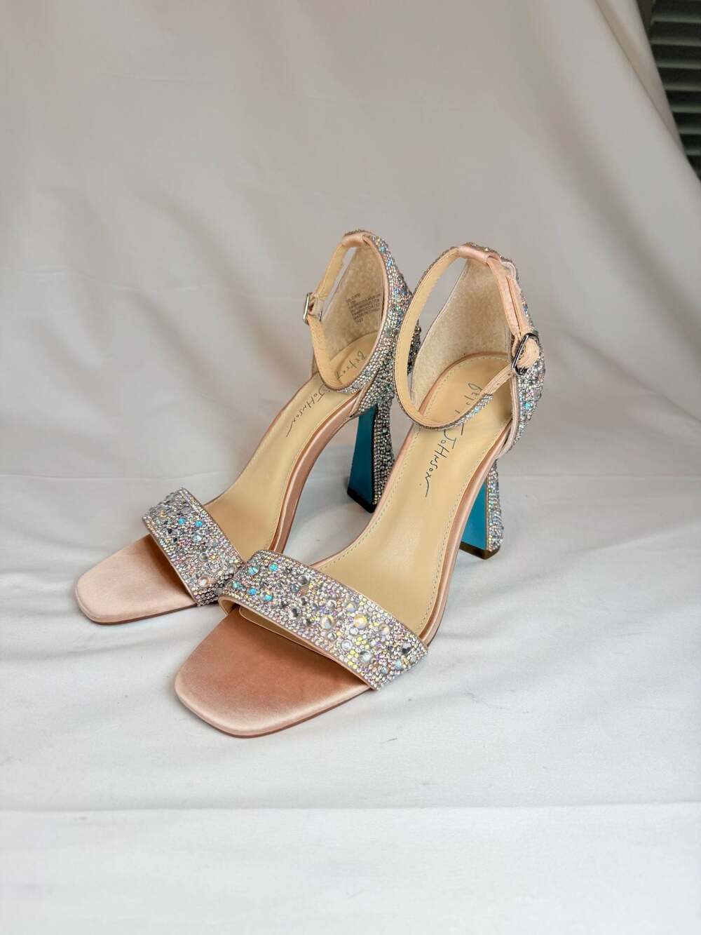 Bridal Glam Betsey Johnson Dani Rhinestone Ankle Strap Heeled Sandals 7.5